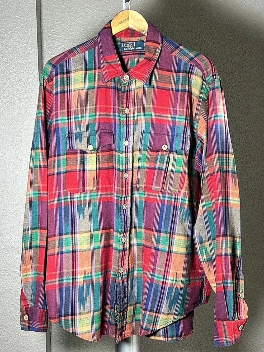 Vintage Polo by Ralph Lauren Plaid Button Down in Red & Green XL Like New